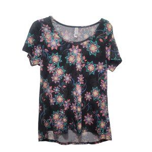Lularoe Classic Tee Size M Womens Shirt Black Floral Top Short Sleeve
